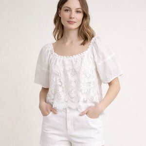 Moulinette Soeurs White Lace Peasant Blouse XS Anthropologie